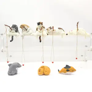 Chubby Cat Fishing Figures Cute Exotic Shorthair Calico Scottish Fold American Bobtail Persian Cat Model Toys Adorable Creative Cats Desk Decor Ornaments