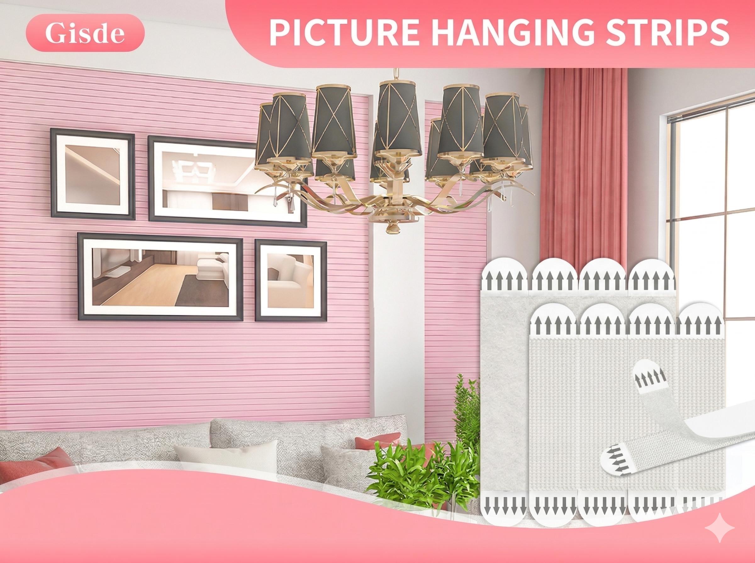 Removable Picture Hanging Strips Nail-Free Double Sided Adhesive Strips No Damage Wall Mount for Frames Hook & Loop All-in-one Heavy Duty