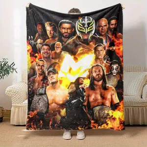 Wrestling W Pattern Print Flannel Blanket - All-Season Soft Throw for Home, Travel & Camping, Vibrant Wrestling Championship Design with Bold Typography, Contemporary Bed Decor for Fans, Skin-friendly, lightweight and soft