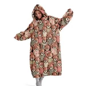 hoodie blanket，Wearable Blanket，Women's Hooded Blanket Sweatshirt, Cartoon Panda Pattern Wearable Blanket, Fall Winter Sleepwear, Loose Fit Homerobe with Big Pocket，Christmas Gift,Valentine's Day gift