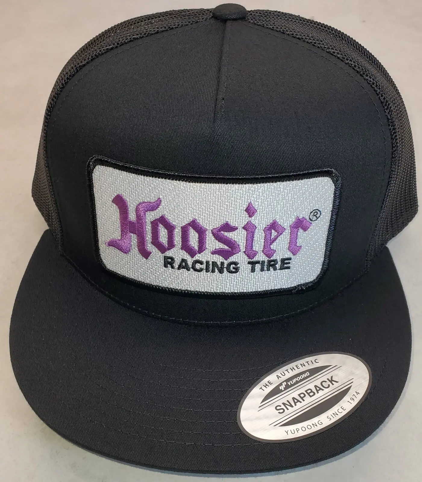Racing Tire Trucker Hat Black Snapback Mesh Cap Embroidered Racing Logo Motorsport Unisex Adjustable Flat Bill Cap