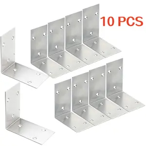 10pcs Heavy Duty Stainless Steel L-Shaped Angle Brackets: 90 Degree Corner Brace for Wood Furniture, Bookshelves, Cabinets and Windows. Corrosion-Resistant, Easy to Install. Ideal for Bookshelves, Shelf Support.