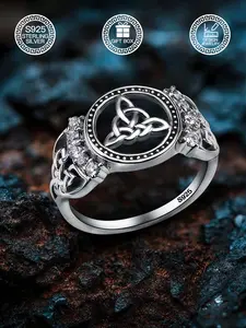 S925 Sterling Silver Vintage Celtic Knot Star Moon Ring – Hypoallergenic Hollow Design for Men & Women, Lucky Faith Jewelry, Perfect for Daily Wear, Parties, Halloween, Valentine’s Day, Music Festivals, Easter & Birthday Gifting
