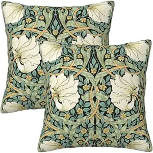 William Morris Vintage Floral Green Throw Pillow Cover 18x18 Inch Set of 2 Flower Decorative Pillow Case Square Cushion Covers for Bed Sofa Living Room Indoor and Outdoor Home Deco Soft Cushions