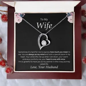 To My Wife Forever Love Heart Shaped Pendant Necklace, Gold Statement Chain Anniversary Gift For Wife, Women Jewelry Message Card Gift Box