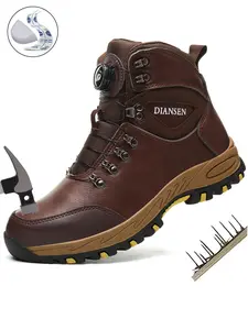 Steel Toe Shoes for Men Work Boots Casual Anti-Punctur Anti-smash Slip Resistant Safety Industrial Protective Men’s Work Shoes for Construction Comfortable Lightweight Breathable New Fashion Rotary Buckle Warehouse Factory