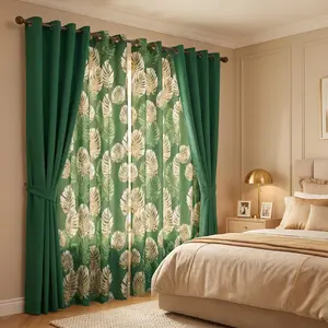 Suit 4 Pcs 52x84 inch Combination Grommets Curtains Including : 2 Pcs Solid Full Blackout Curtains & 2 Pcs Printed Light-Blocking Curtains QF345 QF222 living room bathroom holiday cortinas inganchos luxury home decor uv protection