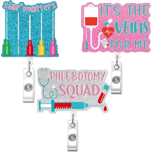 BY-BR ZC 3 Pcs Phlebotomy Badge Reels, Funny Retractable Badge Reel with Swivel Clip, Gifts for Phlebotomist Nurse Nursing Staff