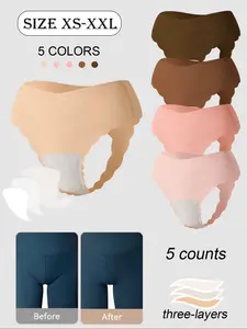 5 Pack Women's No Show Thongs - High Waist Camel Toe Proof Seamless Underwear Scalloped Edge for Yoga Fitness, Casual & Everyday Wear