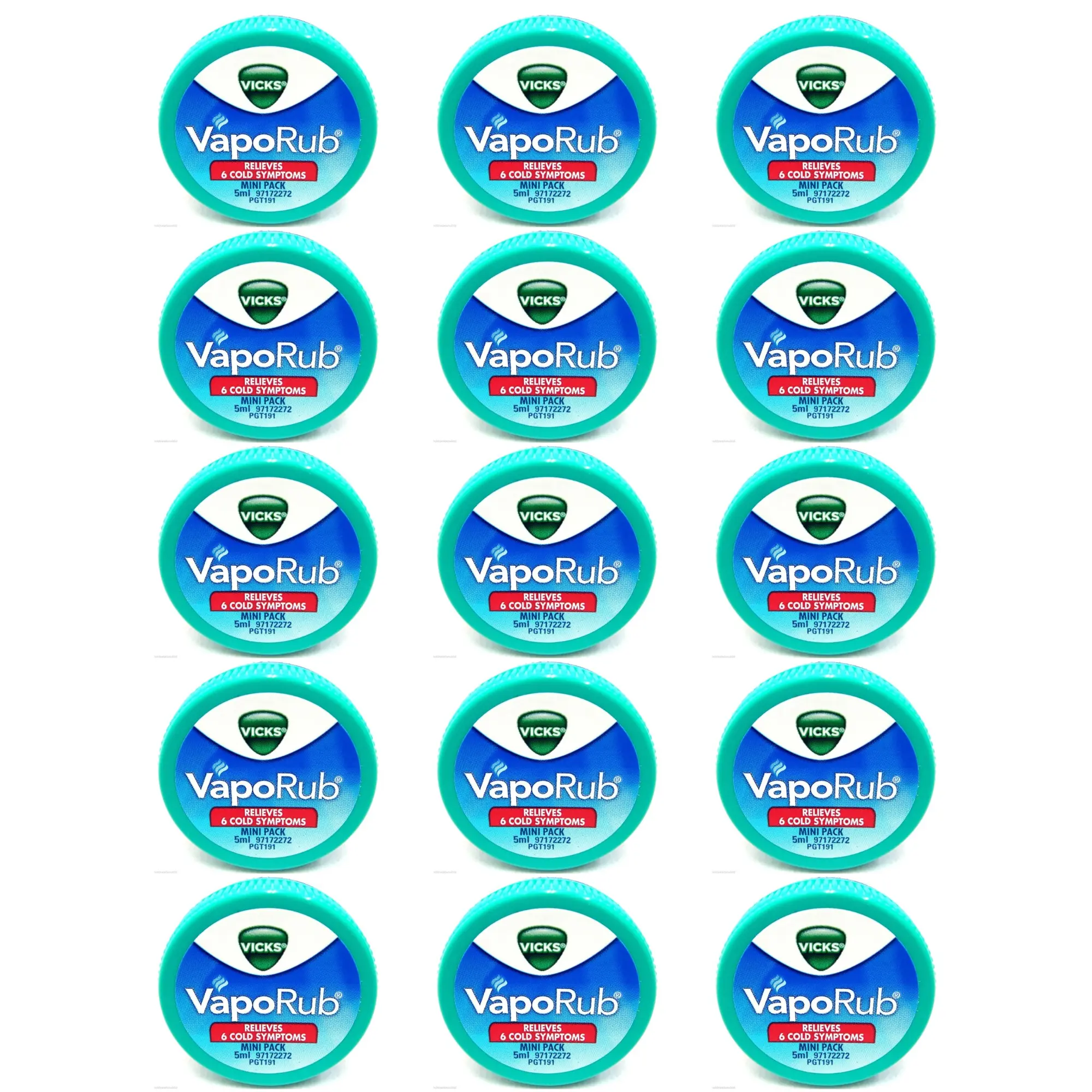 Vicks VapoRub 0.17oz/5ml Mini 15-Pack Pocket Travel-Size for Cold, Cough & Congestion Relief Menthol Eucalyptus Formula