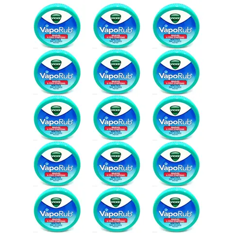 Vicks VapoRub 0.17oz/5ml Mini 15-Pack Pocket Travel-Size for Cold, Cough & Congestion Relief Menthol Eucalyptus Formula