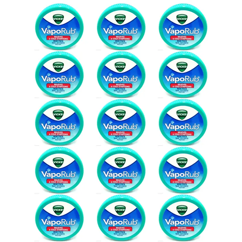 Vicks VapoRub 0.17oz/5ml Mini 15-Pack Pocket Travel-Size for Cold, Cough & Congestion Relief Menthol Eucalyptus Formula