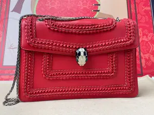Pre-owned Bvlgari Authentic Red Serpenti Forever Enamel Snakehead Chain Bag