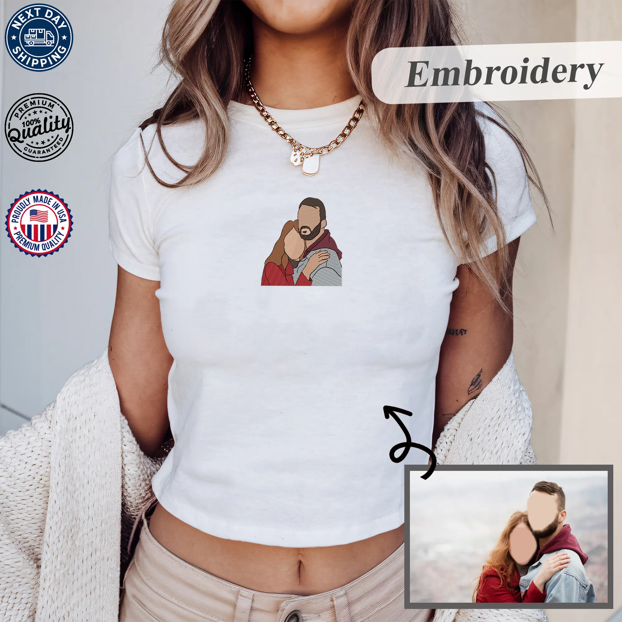 Custom Embroidered Photo Y2K Baby Tee | Personalized Portrait Crop Top | Custom Family Embroidery Shirt | Unique Gift | Minimalist Fitted Look | Custom Text & Image Tee | Handmade Outfit