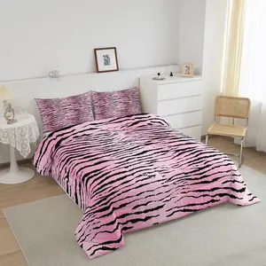 Twin Pink Zebra Comforter,Twin Size,Zebra Stripes Comforter Set,Pink Black Bedding Set,Zoo Animal Fur Print Duvet Set,Microfiber Bed Set