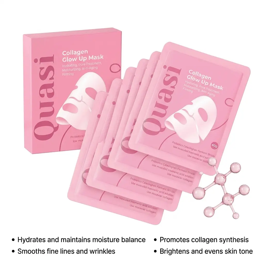 Quasi Collagen Glow Up Mask 2.0, Quasi Bio Collagen Face Mask, Firm Skin Deep Hydrating Masks for Wrinkle Reduction and Pore Minimization - Glow like Glass Skin