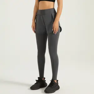 ZUNKOU QJB2025 New Fake Two-Piece Pocket Yoga Pants High Waist Hip-Lifting Running Fitness Sports Leggings work  outfits  women jeans  outfit legging pant casual solid color drawstring  jeans hidden scrunch butt bootyleggings Stylish Activewear