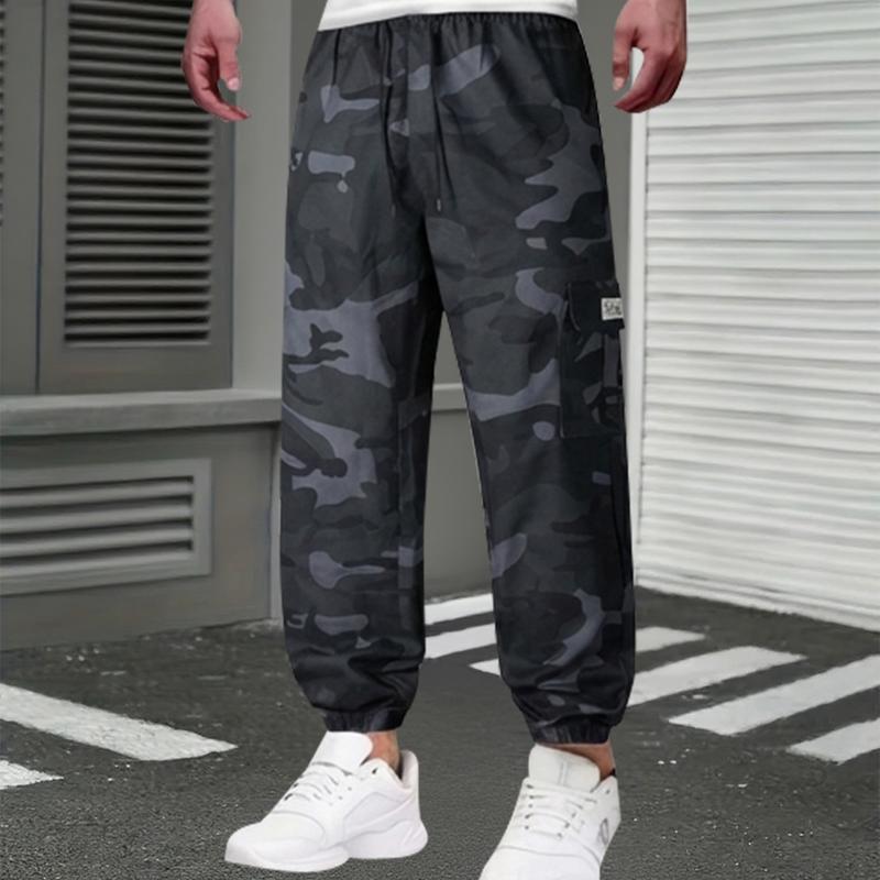 Men's Camouflage Work Pants - Simple Street Style, Multiple Pockets, Elastic Waistband with Drawstring, Lightweight Outdoor Hiking Casual Jogging Pants