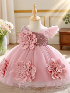 Girls new style princess dress 3D flower tutu skirt birthday party performance host children's dress
