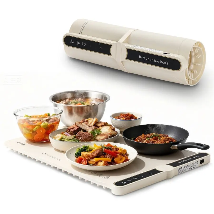 VEVOR Rollable Silicone Pad Electric Warming Tray, Buffet Server Warmer with 9-Level Temperature Settings (104-248°F), 6-Level Timer, Touch Screen, Auto Shut-Off, Child Lock, Ideal for Everyday Dining, Parties