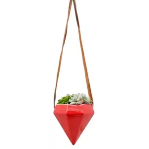 Diamond Shaped Ceramic Hanging Planter - Red- by Arcadia Gardening Products 4.5" tall