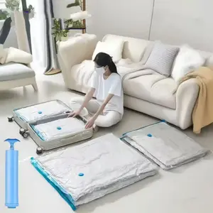 6-piece set of vacuum storage bags for clothing, saving space, Space Saver Compression, comes with a manual pump for compressing clothes, pillows, duvets, bedding, travel-friendly storage bags Vacuum Compression Bag#GLOBAL PICKS