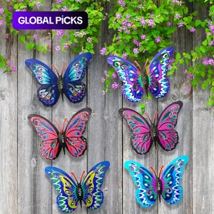 Colorful Butterfly Design Wall Art Decor, 6 Counts/set Hanging Garden Patio Decoration, Iron Fence Yard Wall Ornaments, Modern, Outdoor, Home, Cute, Pink, Exterior, Blue #GLOBAL PICKS