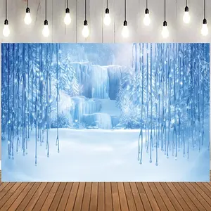 1pc 2D Flat Dienalls Extra Large Winter Wonderland Backdrop - Frozen-Themed Ice Crystal Snow Scene with Hanging icicles - Non-Reflective Polyester Photography Background for Birthday, Christmas, Sho Banners White