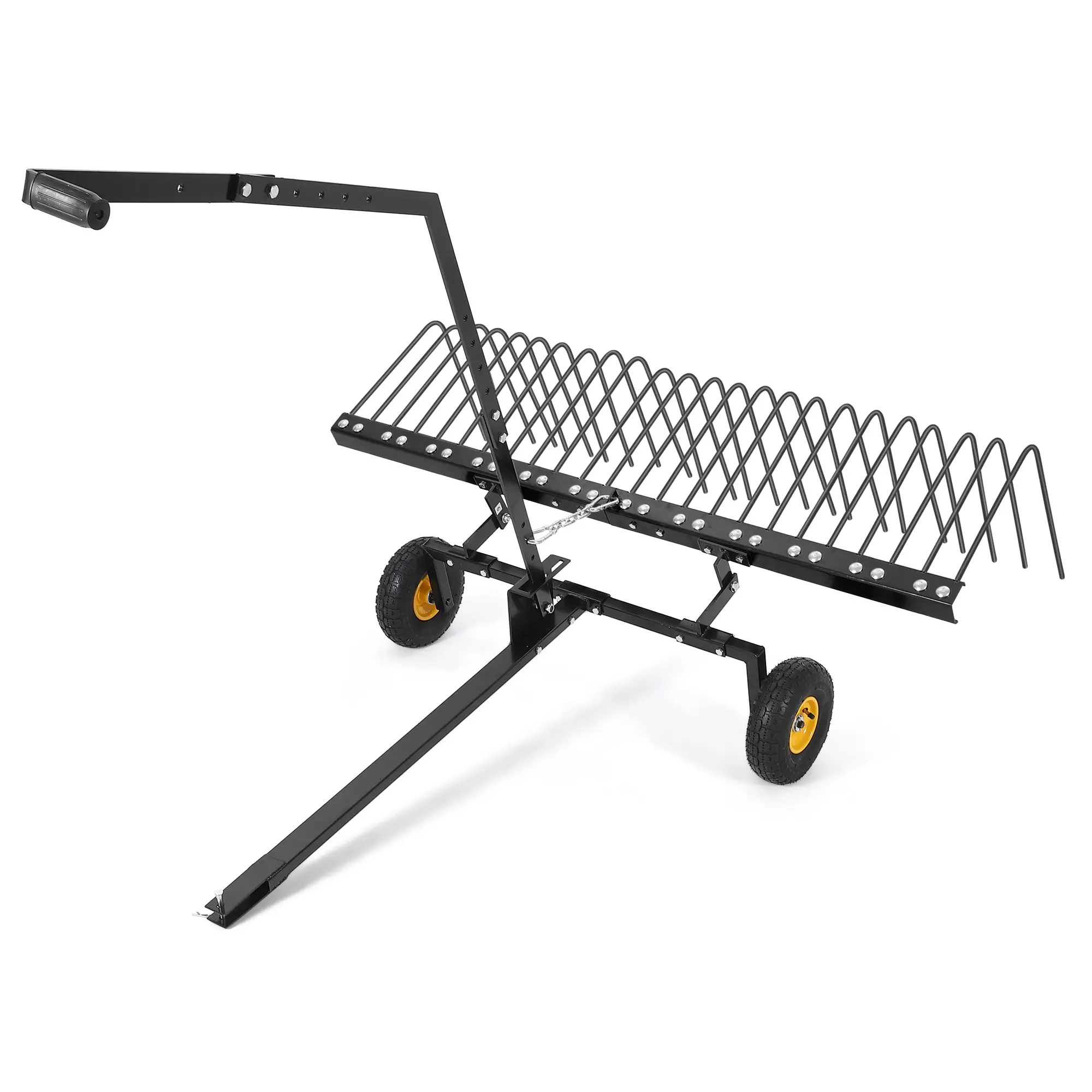 60 Inch Tow Behind Lawn Dethatcher, 24 Steel Tines Tractor Rake, Black Split Body Design - SummerVibes