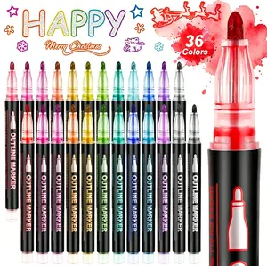 Dual Outline Marker Set, 36-Color Double Line Highlighter Pens,Colorful Doodle Drawing Pens, Stationery Supplies for School Office Home, Creative Gift for Kids Students
