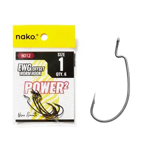 Nako Power EWG Hooks 8012 Offset Worm Hooks 10 Piece Nano Smooth Coating Extra Wide Gap Strong Torsion Resistance