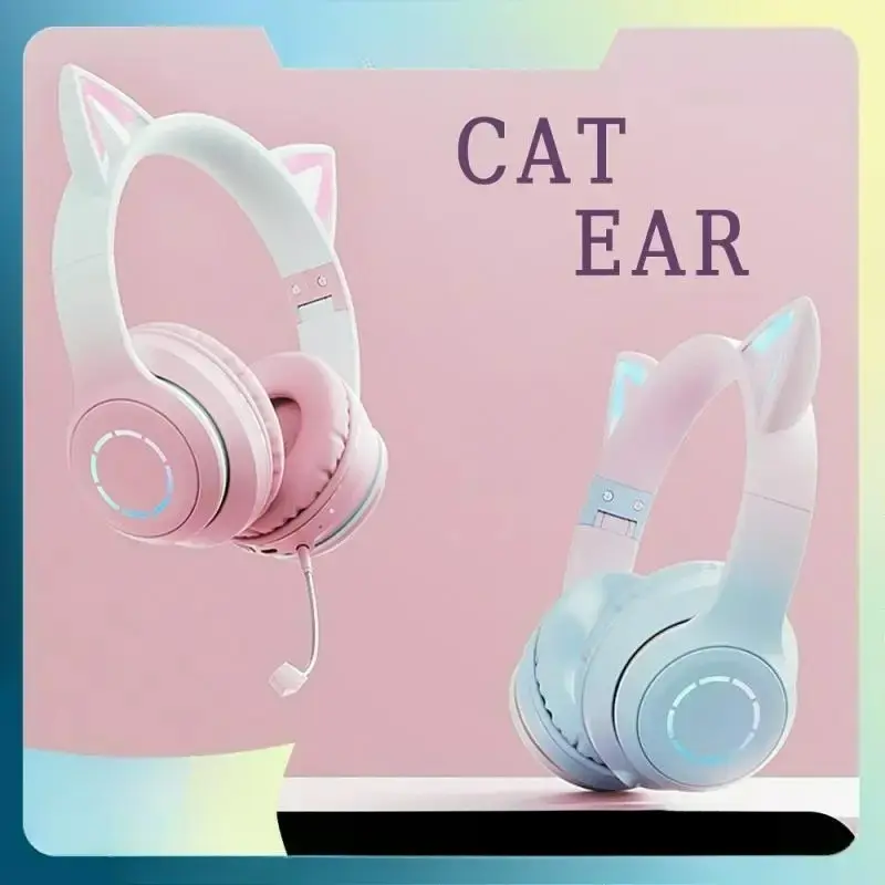 Cat-Ears Wireless Bluetooth Audio Headphones with Mic, 2-Mode RGB, Long Battery Life, Lightweight Custom Gaming Headset