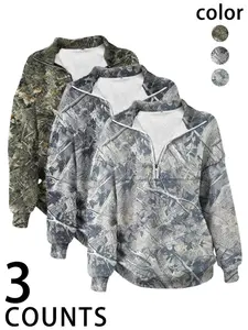 Women's Street Vintage Camo Full Print Half Zip Long Sleeve Hoodie, Loose Fit Drop Shoulder, Fall & Winter Casual Wear
