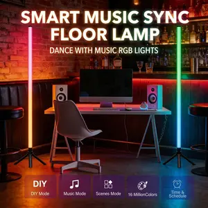 2pc 360° Standing LED Corner lead Lamp with Music Sync, Color Shift, Dual Control & Timer, 16M DIY Colors, Perfect for Living Room/Gaming Room, remote Smart RGB Floor skin Lamp preset mode