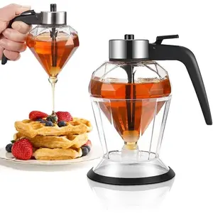 No-Drip Glass Honey Dispenser with Plastic Stand Bee Decorative Honey Storage Jar, Syrup Dispenser for Honey, Syrup - 8 oz-glass food containers for kitchen,best gift