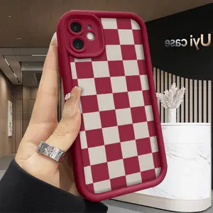 Grey & White Checkerboard iPhone Case for 16 16e 15 17 Air 14 13 12 11 Pro Max Plus X XS Rugged Durable Shockproof Anti-Scratch Soft Silicone Precision Fit
