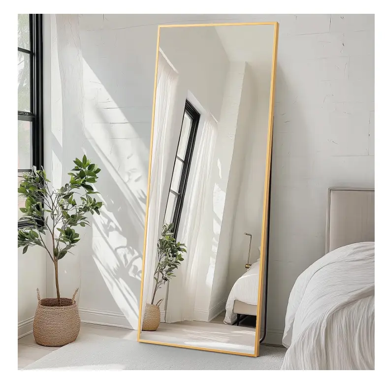 CONCETTA 71"x26" Full Length Floor Mirror, Large Rectangle Standing Mirror with Aluminum Alloy Frame, Wall Mounted or Leaning Body Mirror for Bedroom, Living Room & Entryway, Gold