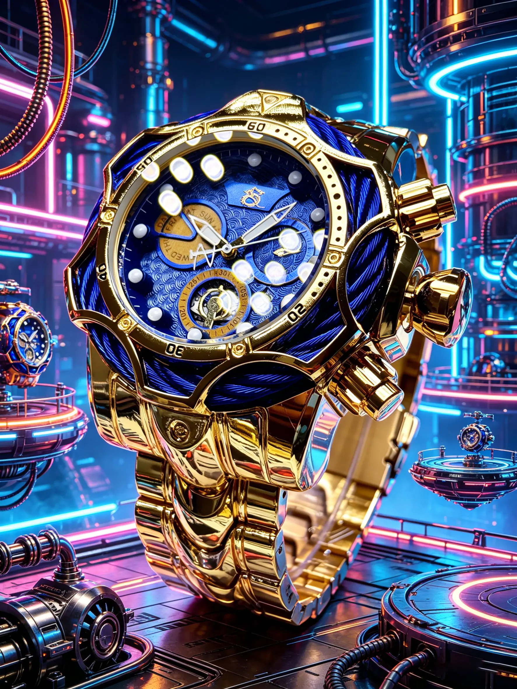 Large Dial Quartz Analog Wristwatch, Hollow Design, Cyberpunk Style, Night Glow, Men's Gift Boxed Watch, Blue Analog Face, Alloy Case, Mineral Glass, Fashionable Wristwatch, Analog Watches