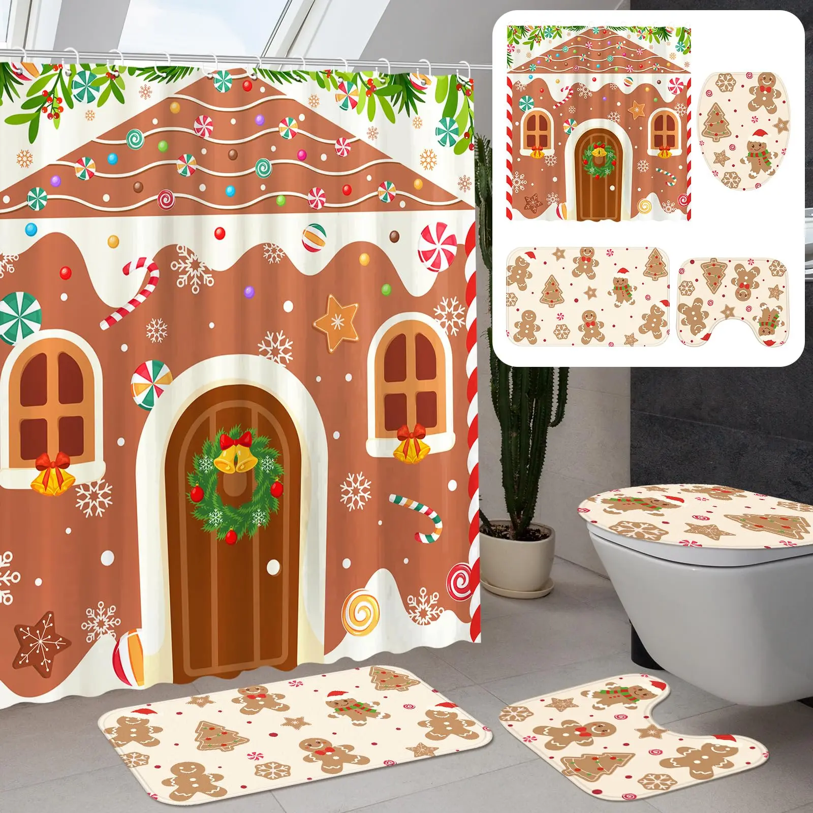 4 Pcs, Gingerbread House Pattern