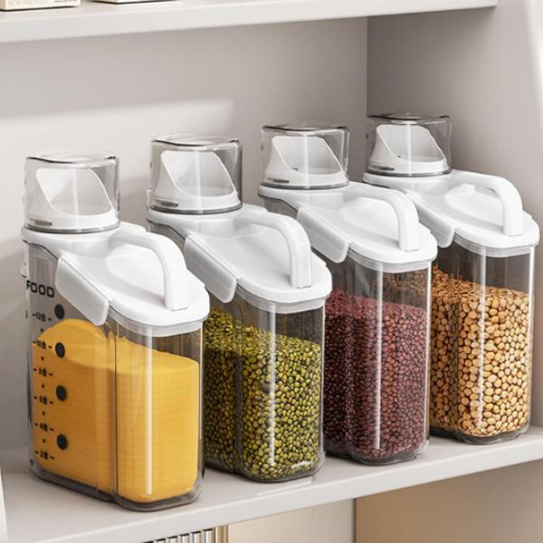 Airtight Food Storage Container with Pouring Spout Food Storage Organizer Dry Food Dispenser Canister for Cereal Rice Pasta Coffee Beans Transparent Body Easy Pour Spout Kitchen Organizer