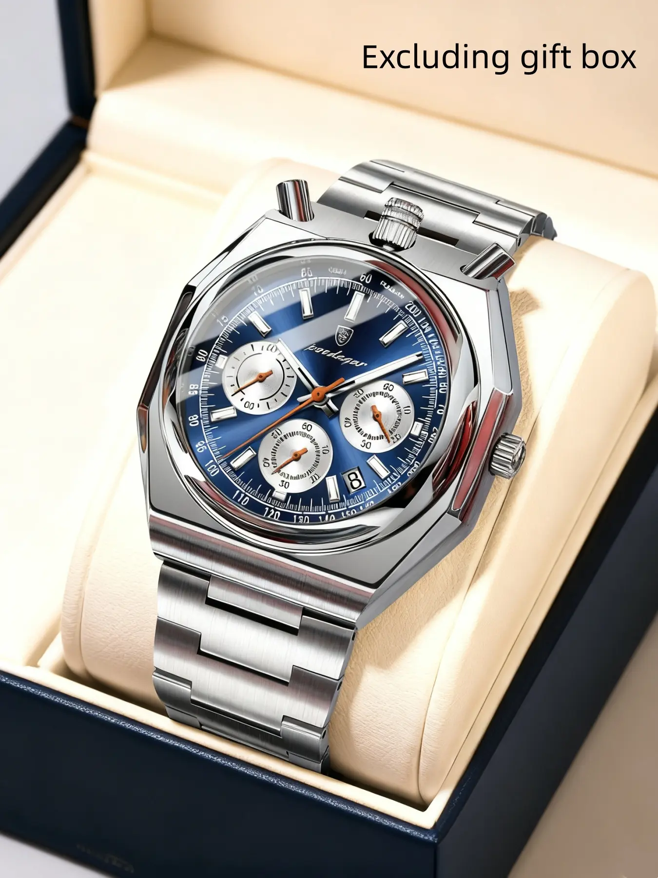 Poedagar Men's Business Watch, Original Luminous Waterproof Stainless Steel Quartz Watch, Fashionable Timing Date Display