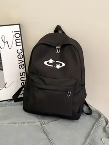 Star Pattern Backpack, Casual Nylon Bag, Retro Millennial Style, Easy to Clean, Unisex, All Seasons, Daily Use, Star Print Backpack, Trendy Backpack