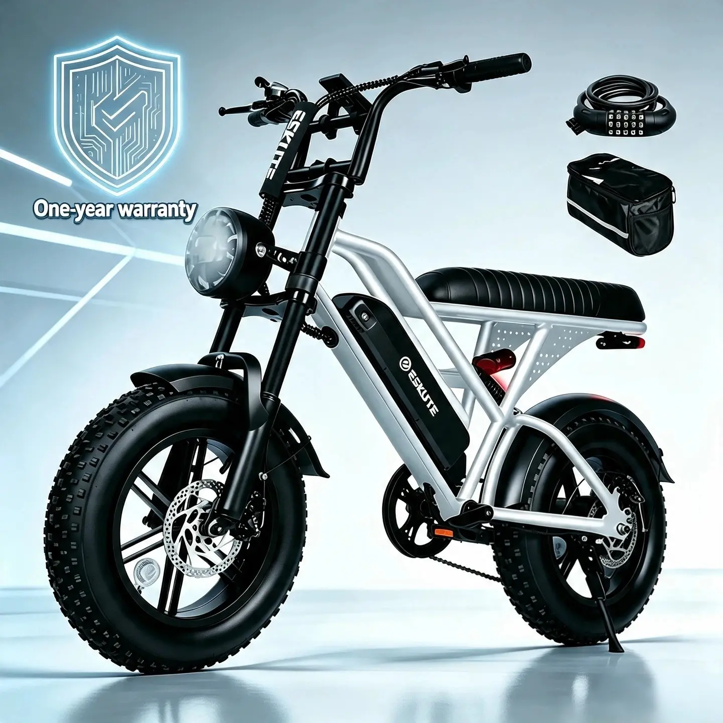 ESKUTE V100 Adults All-Terrain Fat Tire Electric Bike | 1500W Peak Motor Max 28MPH, 48V 13Ah Removable Battery, 16x4.0 Fat Tires, Full Suspension Dual Seat Off Road Commuter Ebike
