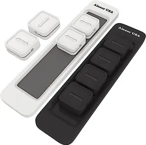 Alnoor USA Magnetic Cable Organizer |Multipurpose Magnetic Cable Clips with 8-Cable Buckles & 2-Bases |Cable Management Clips for Cell Phone, Office, Car, Home |Magnetic Cable Holder in Black & White