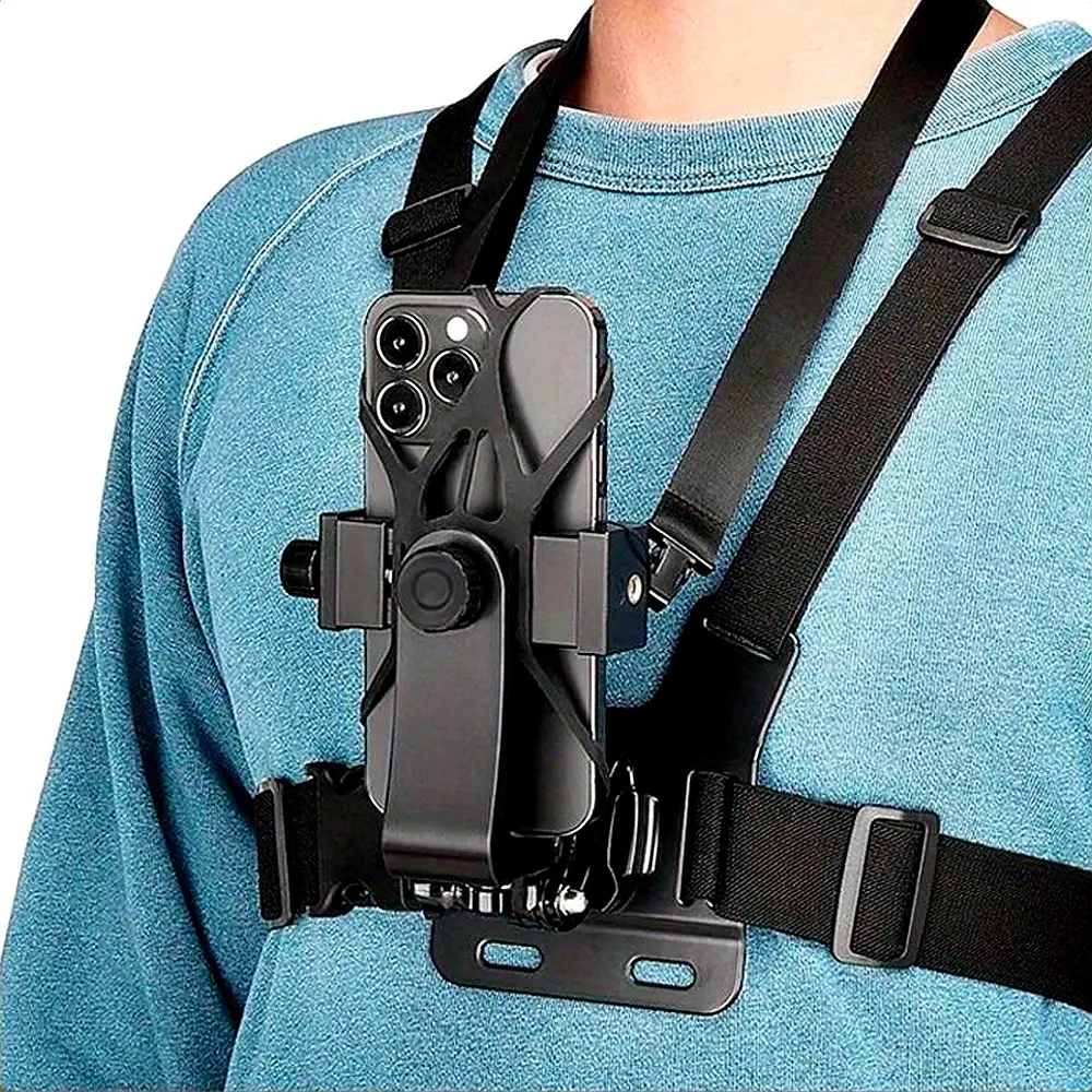 Adjustable Chest Phone Mount – Durable, Smartphone Holder, Compatible with All Smartphones & DJI Action Cameras, Perfect for Cycling, Sports, Fishing & Skateboarding Vlog Recording