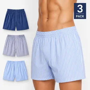 Clean Slate Men's Boxer Short 3 Pack Woven Boxer Shorts with Button Fly Relaxed Fit Breathable Underwear for Men Soft Elastic Waistband Mixed Colors Briefs Menswear Briefs