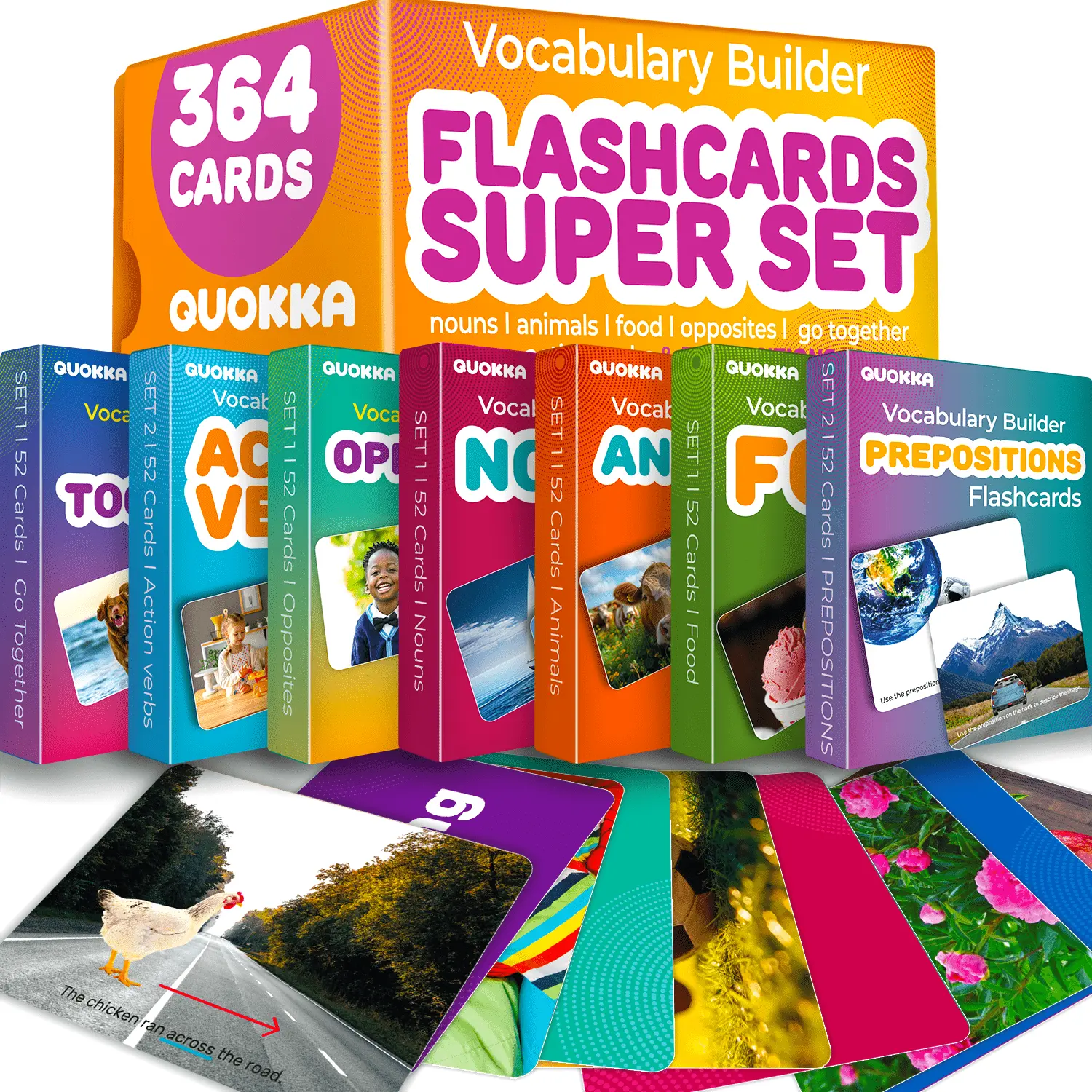 QUOKKA 364 Large Real-Life Word Cards - Vocabulary Flashcards for Kids, Language Learning & Studying Tools, Speech & ABA Therapy Support