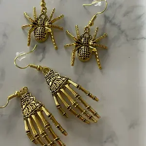 Antique Gold Color Skeleton Hand and Retro Spider Earrings