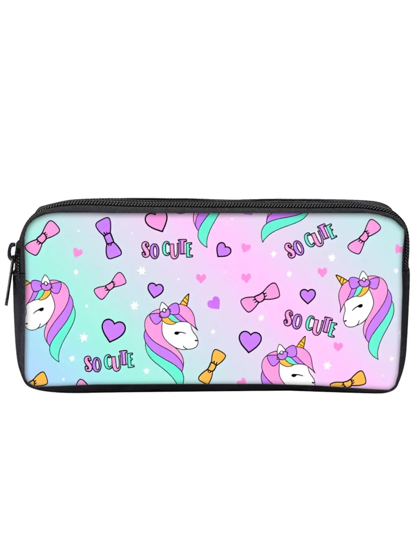Single-layer pencil case with unicorn and pony print
