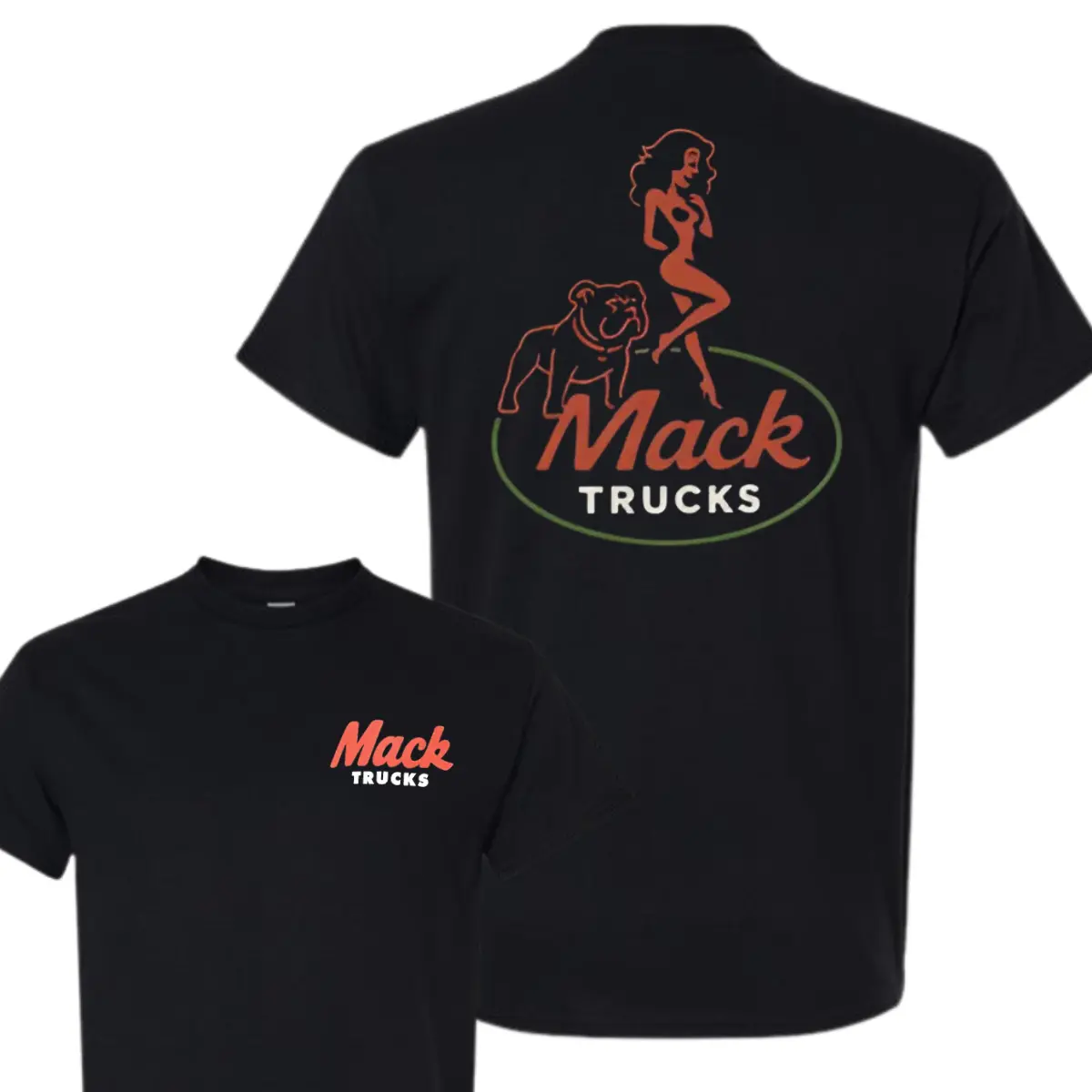 Mack Trucks Bulldog & Pin-Up Girl T-Shirt, Vintage Automotive Graphic Tee, Soft Cotton Blend Shirt, Classic Trucking Lifestyle Apparel for Men & Women, Driver Gift IdeaTshirt,EverydayStyle, TrendyOutfit